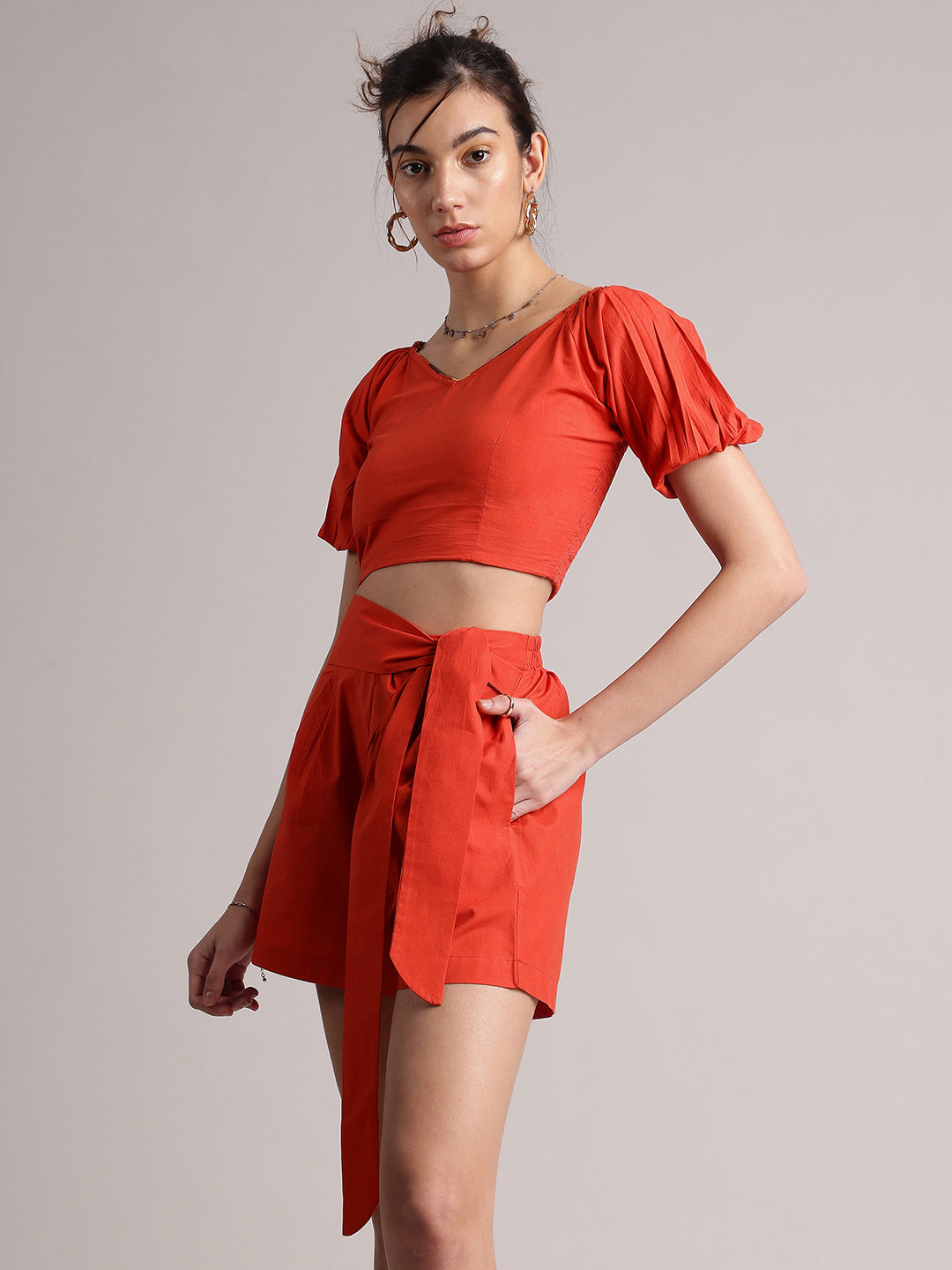 Zaccai Women's Rust Poplin Solid Co-Ords - Distacart