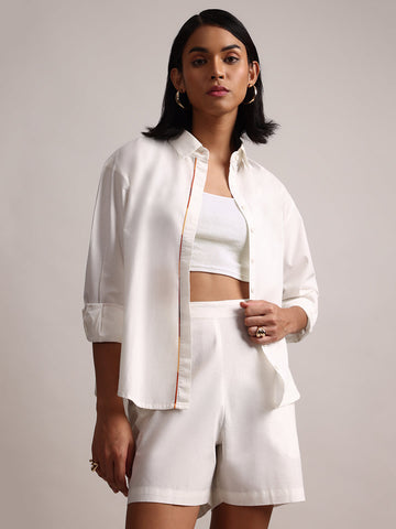Zaccai Women's White Poplin Solid Co-Ords - Distacart