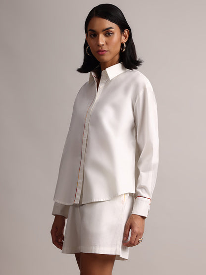 Zaccai Women's White Poplin Solid Co-Ords - Distacart