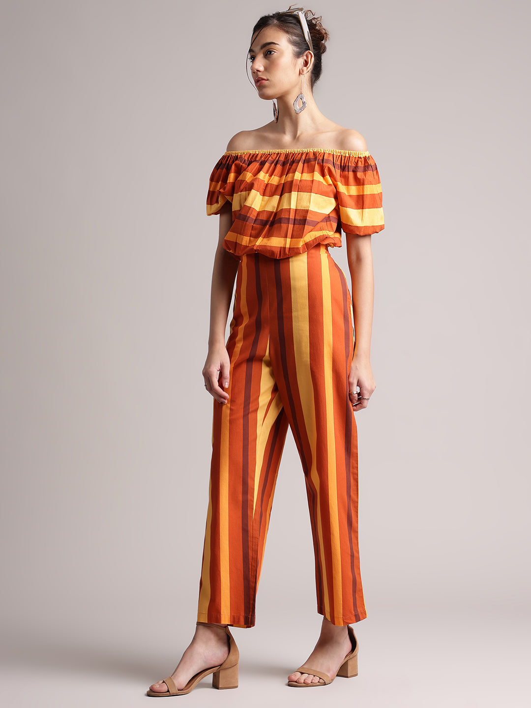 Zaccai Women's Brown Poplin Striped Co-Ords - Distacart