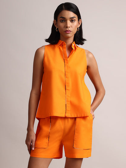 Zaccai Women's Orange Poplin Solid Co-Ords - Distacart