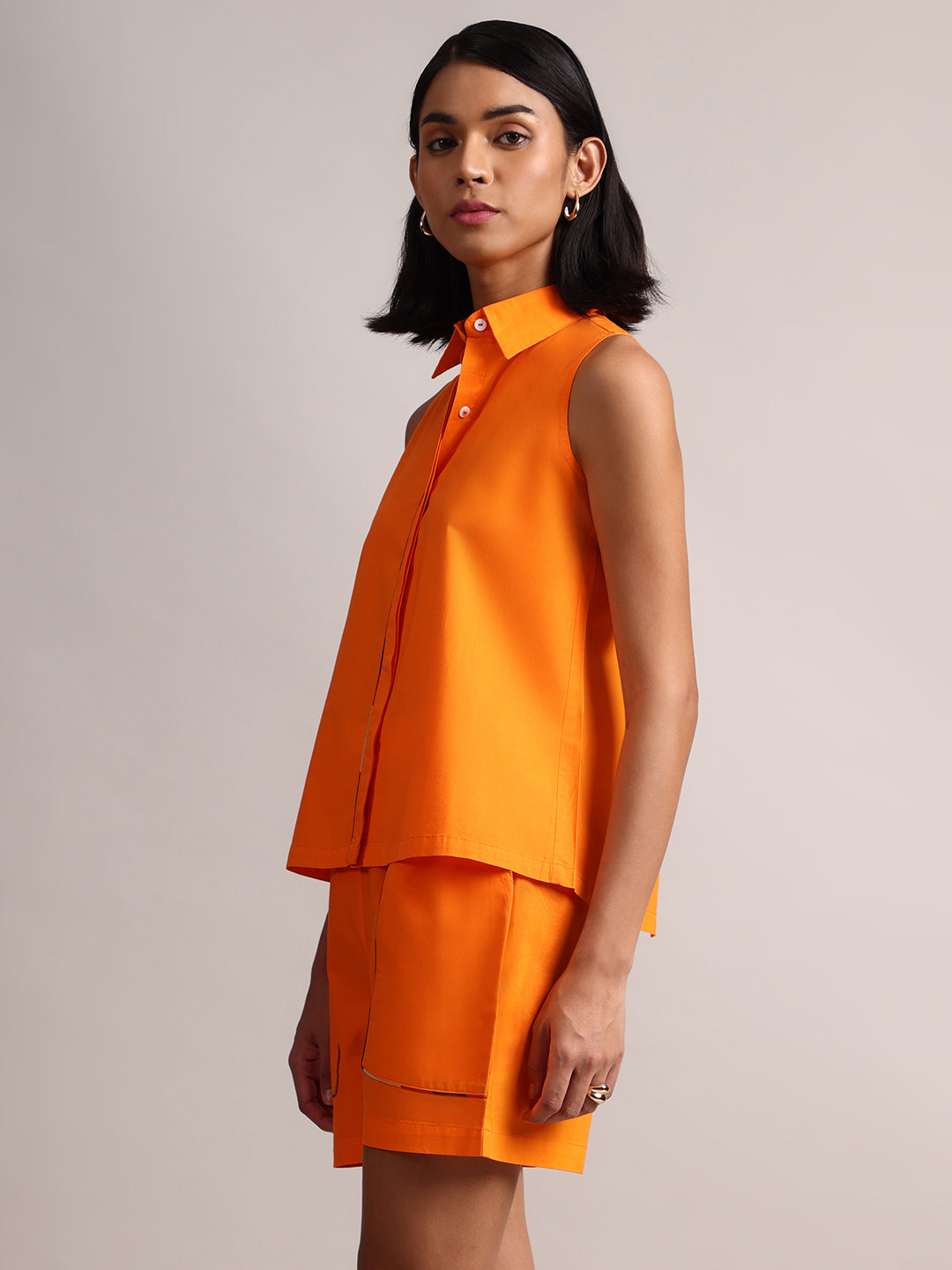 Zaccai Women's Orange Poplin Solid Co-Ords - Distacart