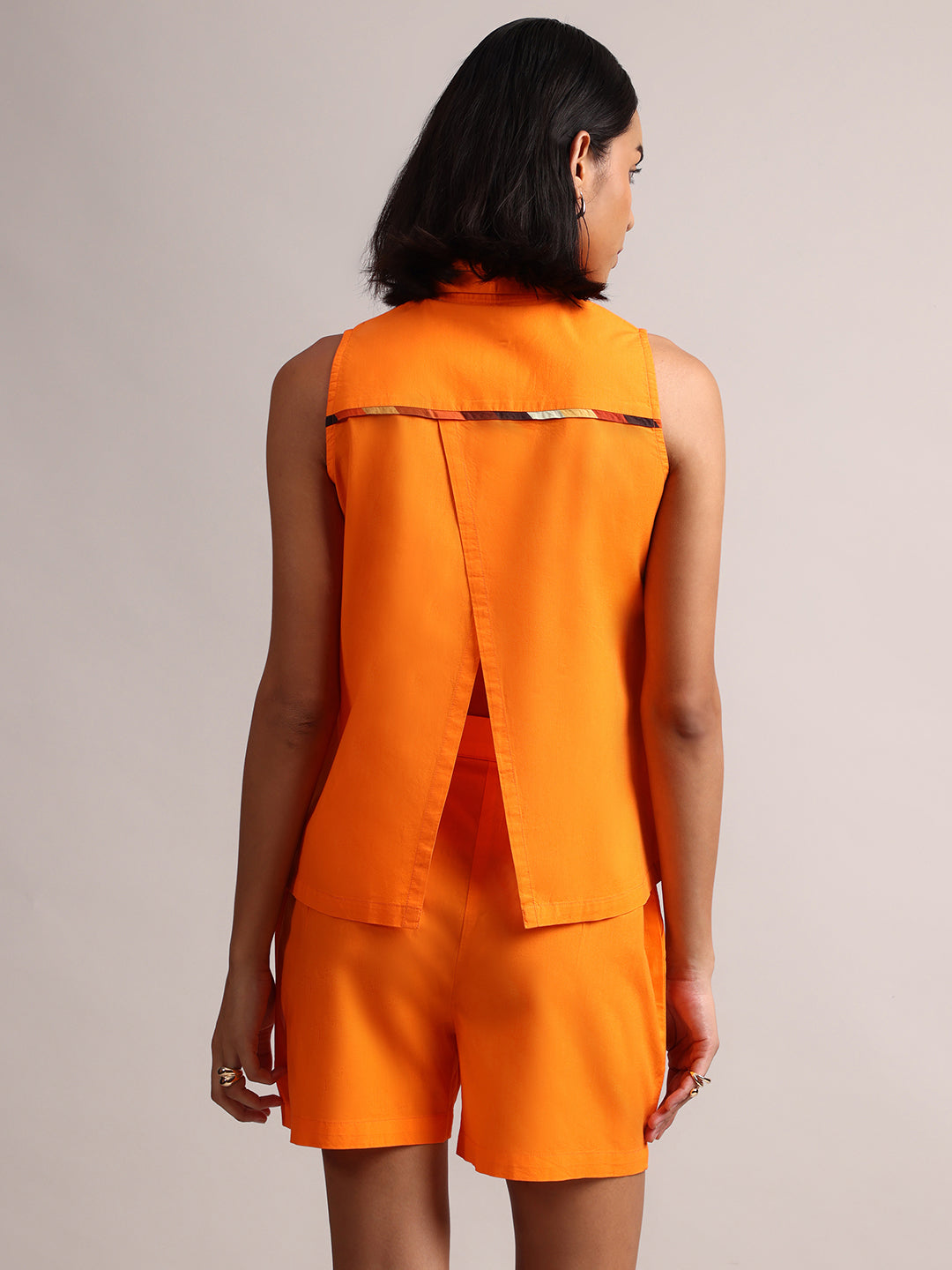 Zaccai Women's Orange Poplin Solid Co-Ords - Distacart