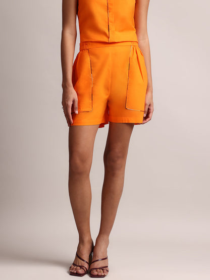 Zaccai Women's Orange Poplin Solid Co-Ords - Distacart