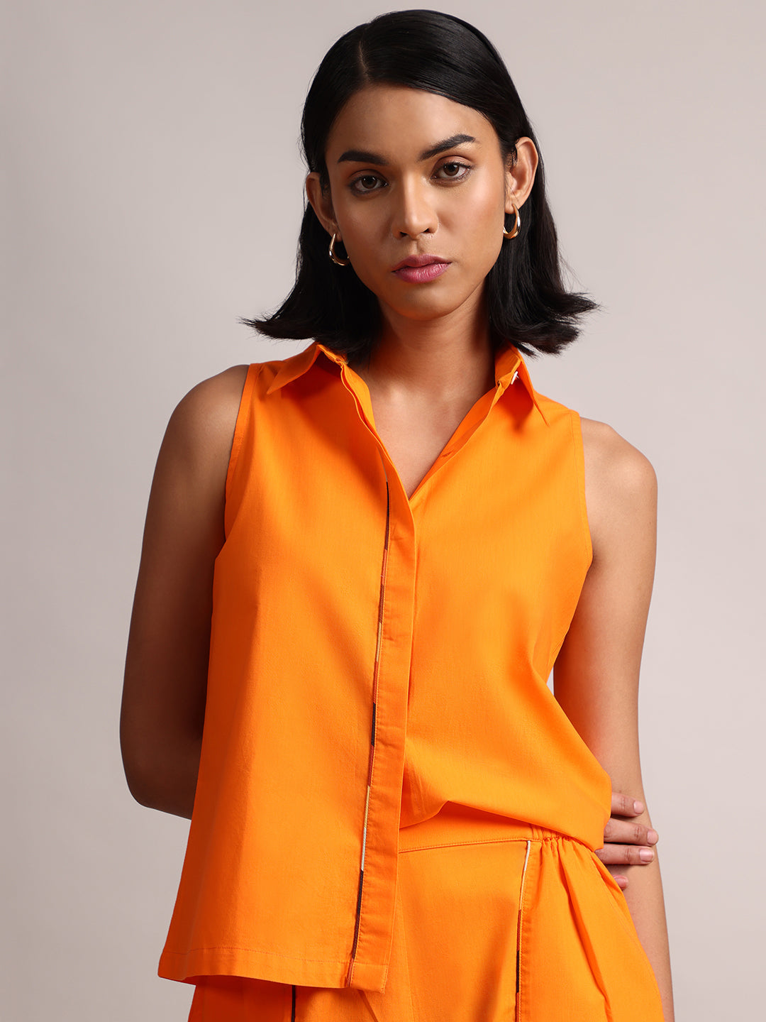 Zaccai Women's Orange Poplin Solid Co-Ords - Distacart