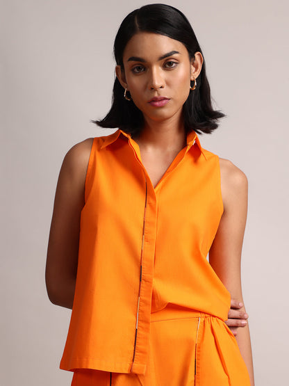 Zaccai Women's Orange Poplin Solid Co-Ords - Distacart