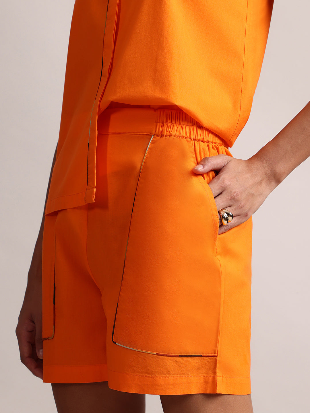 Zaccai Women's Orange Poplin Solid Co-Ords - Distacart