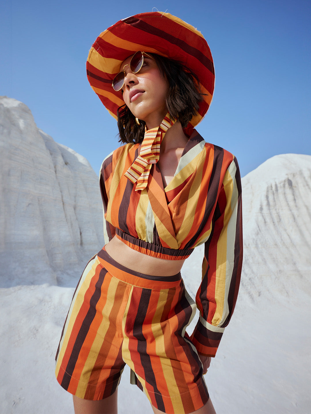 Zaccai Women's Rust Poplin Striped Co-Ords - Distacart