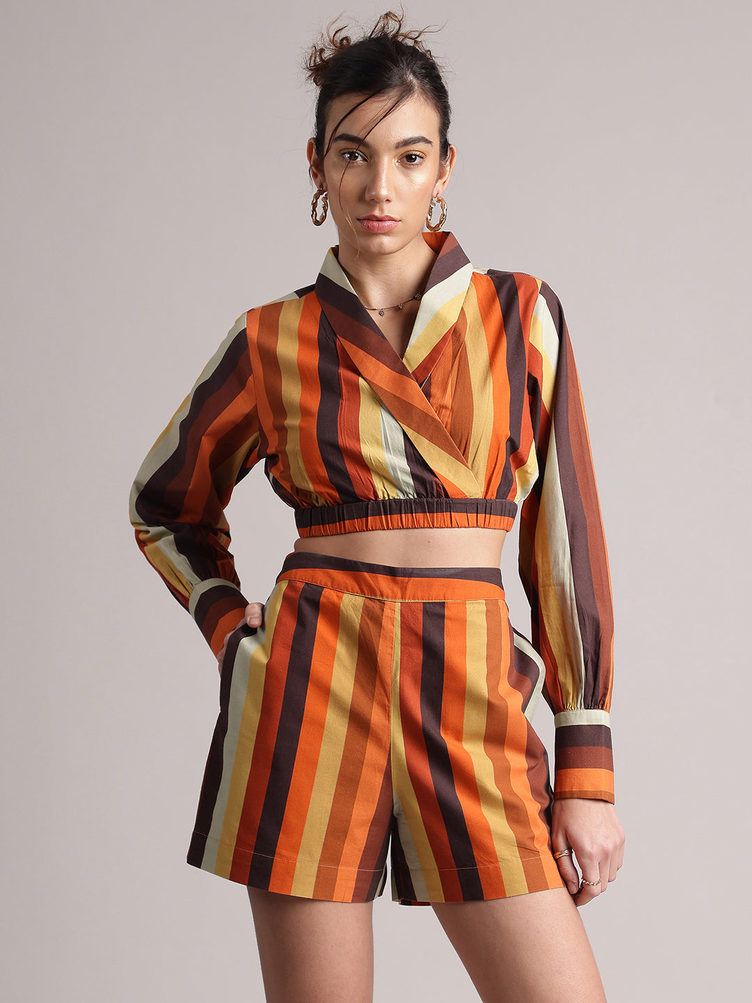 Zaccai Women's Rust Poplin Striped Co-Ords - Distacart