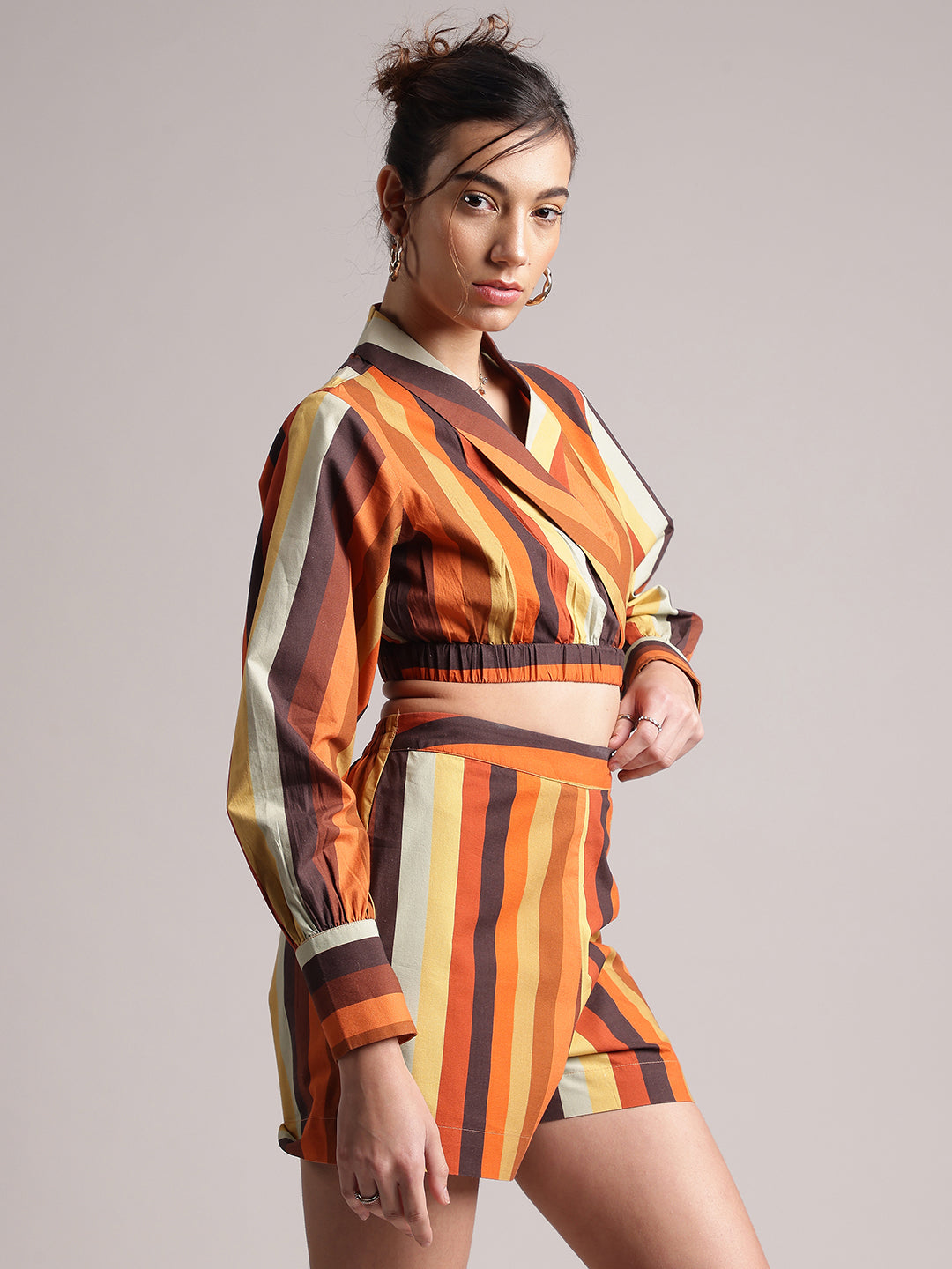 Zaccai Women's Rust Poplin Striped Co-Ords - Distacart