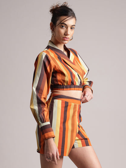 Zaccai Women's Rust Poplin Striped Co-Ords - Distacart