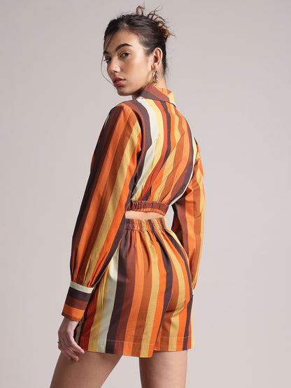Zaccai Women's Rust Poplin Striped Co-Ords - Distacart