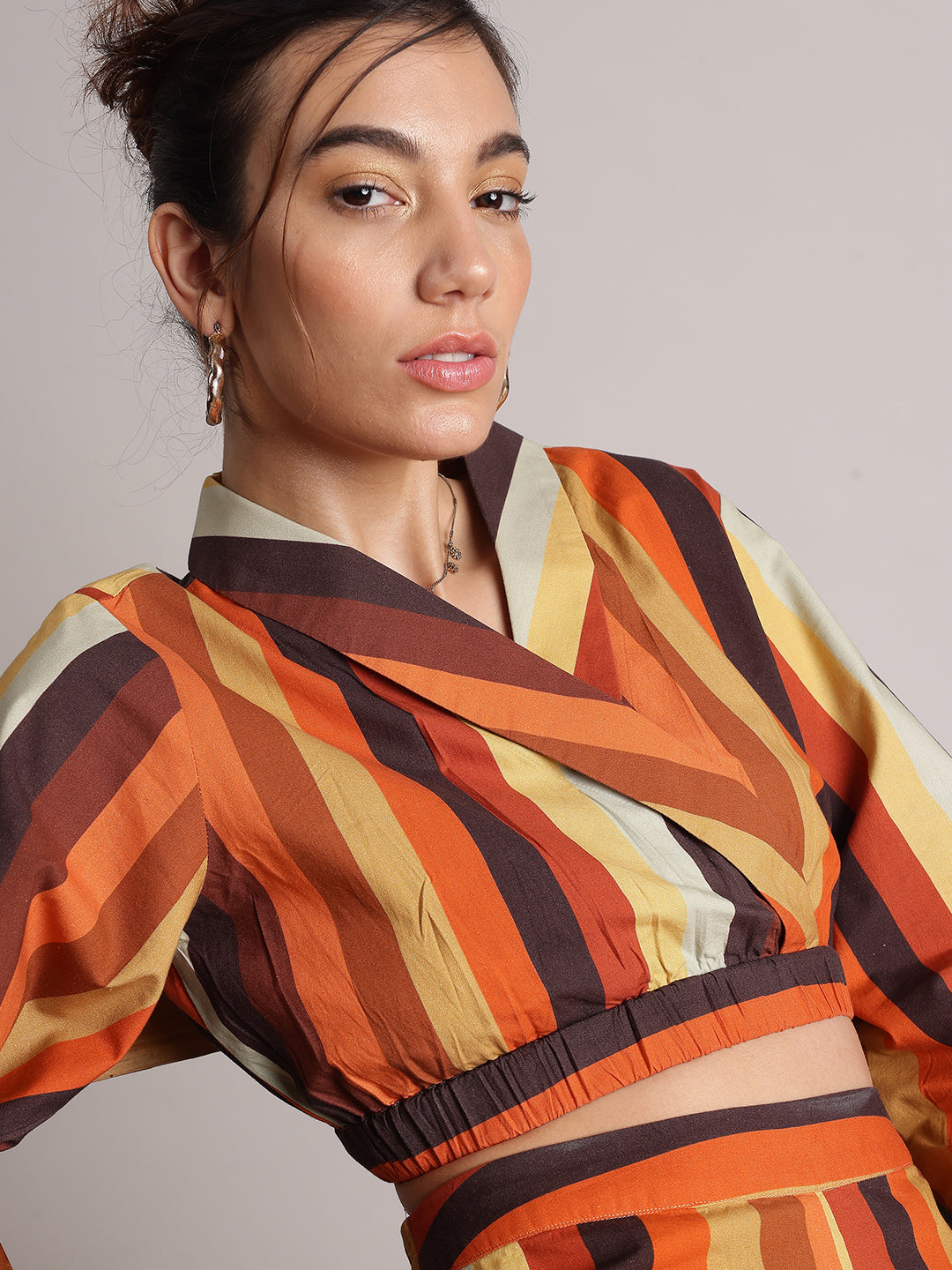 Zaccai Women's Rust Poplin Striped Co-Ords - Distacart