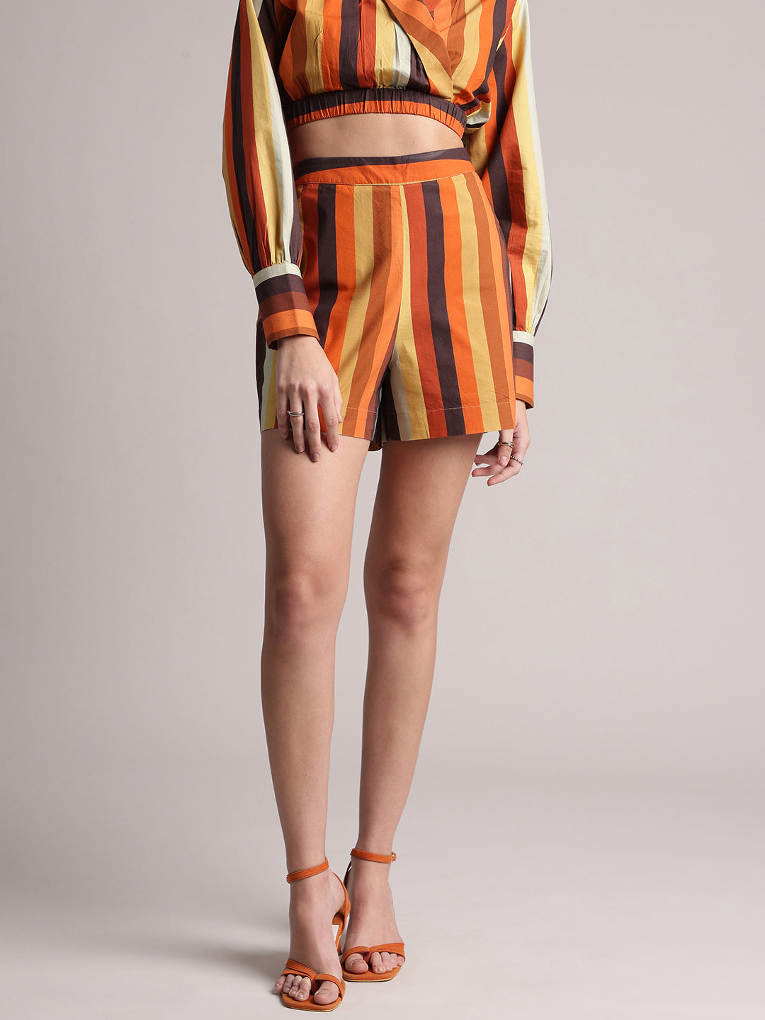 Zaccai Women's Rust Poplin Striped Co-Ords - Distacart