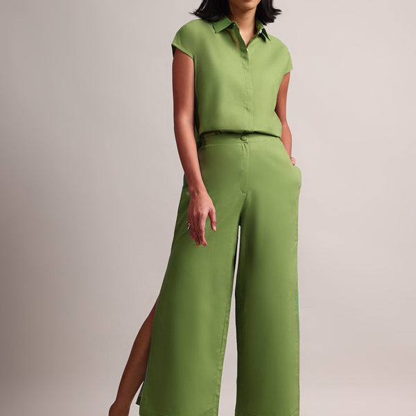 Zaccai Women's Green Cambric Solid Co-Ords - Distacart