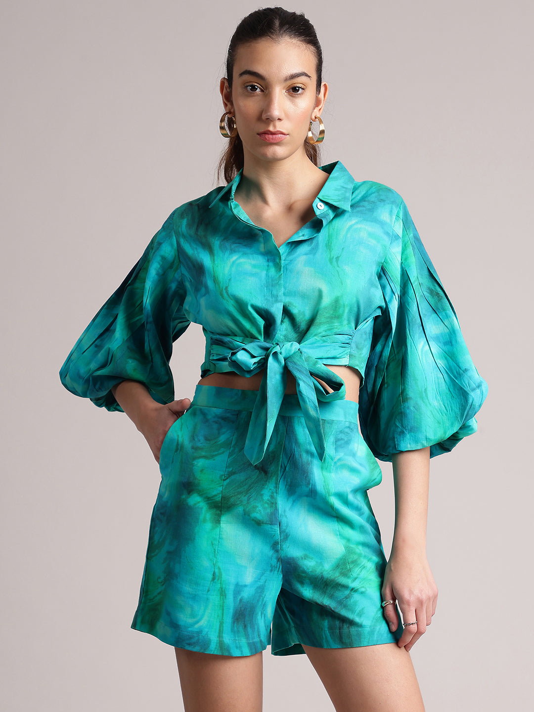 Zaccai Women's Aqua Cambric Abstract Co-Ords - Distacart
