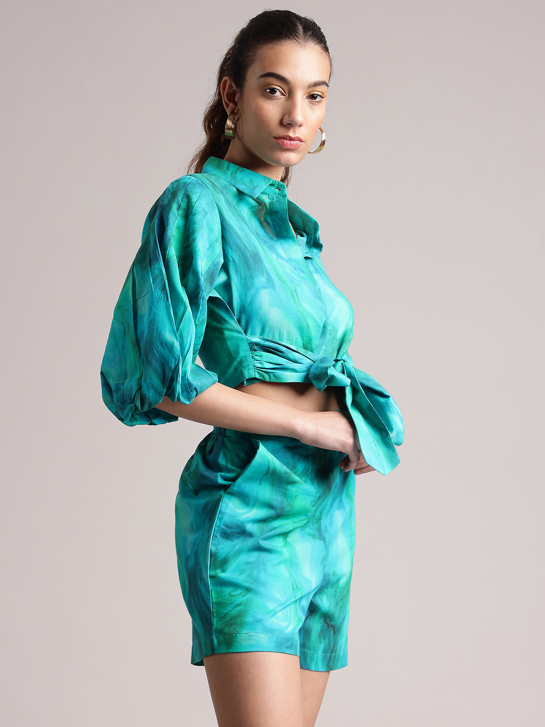 Zaccai Women's Aqua Cambric Abstract Co-Ords - Distacart