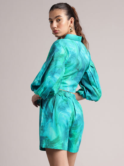 Zaccai Women's Aqua Cambric Abstract Co-Ords - Distacart