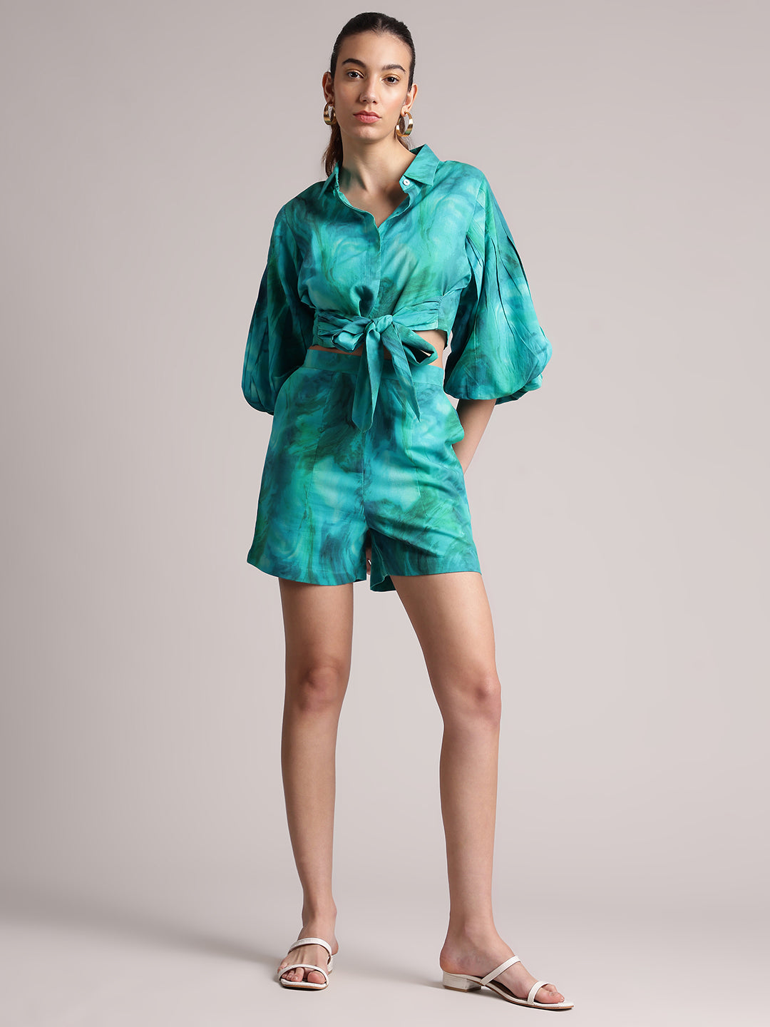 Zaccai Women's Aqua Cambric Abstract Co-Ords - Distacart