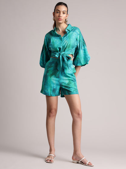 Zaccai Women's Aqua Cambric Abstract Co-Ords - Distacart