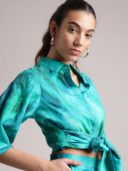 Zaccai Women's Aqua Cambric Abstract Co-Ords - Distacart