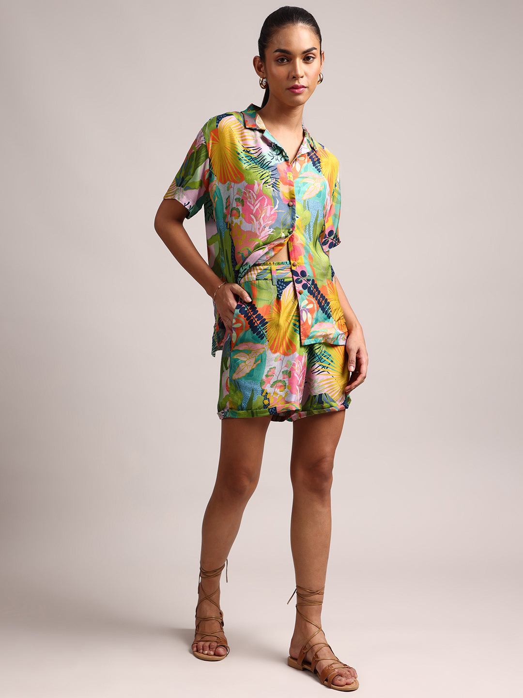 Zaccai Women's Multi Muslin Tropical Co-Ords - Distacart