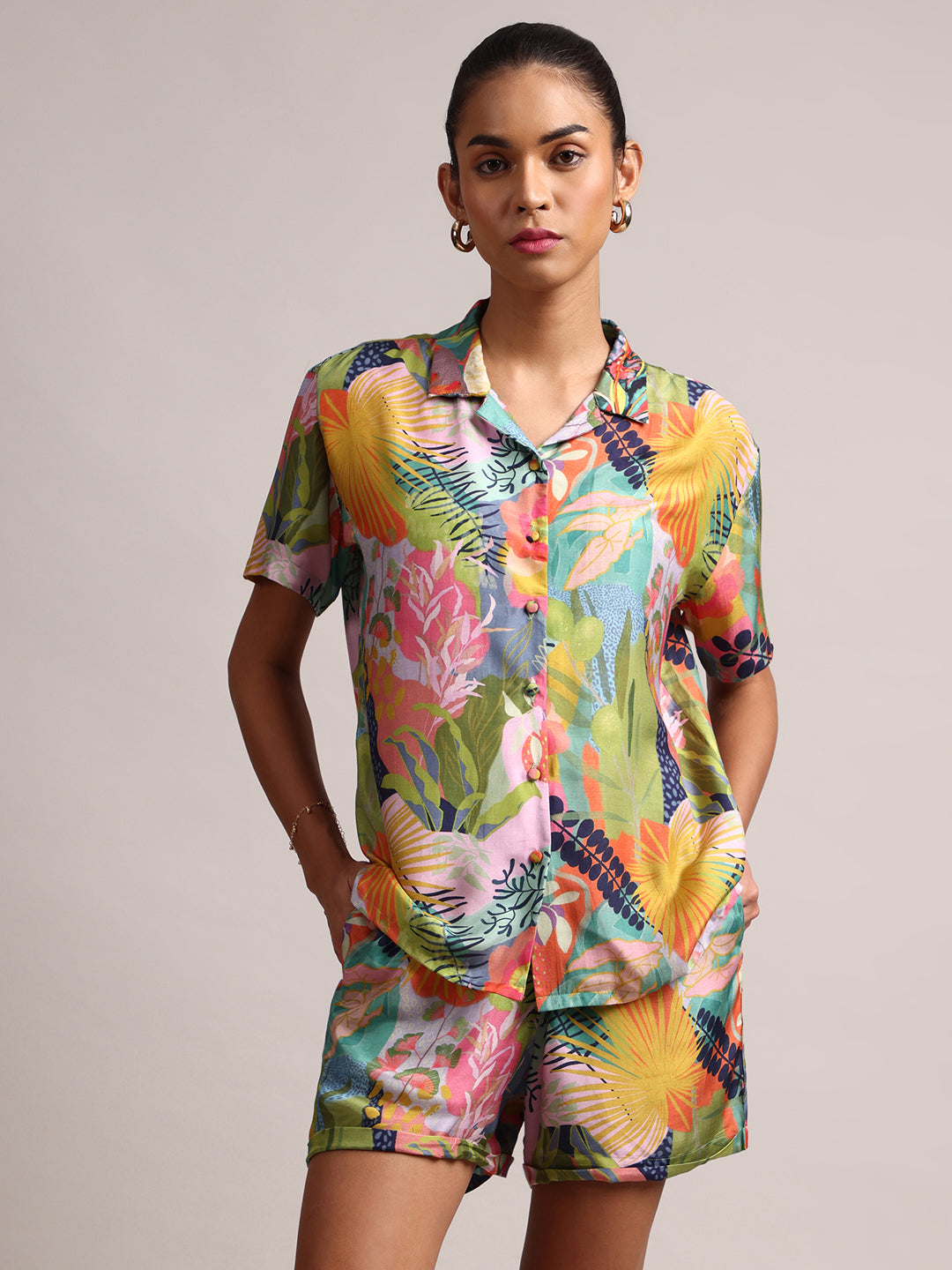 Zaccai Women's Multi Muslin Tropical Co-Ords - Distacart