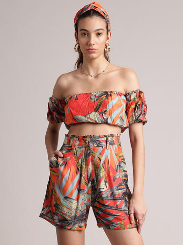 Zaccai Women's Orange Muslin Tropical Co-Ords - Distacart