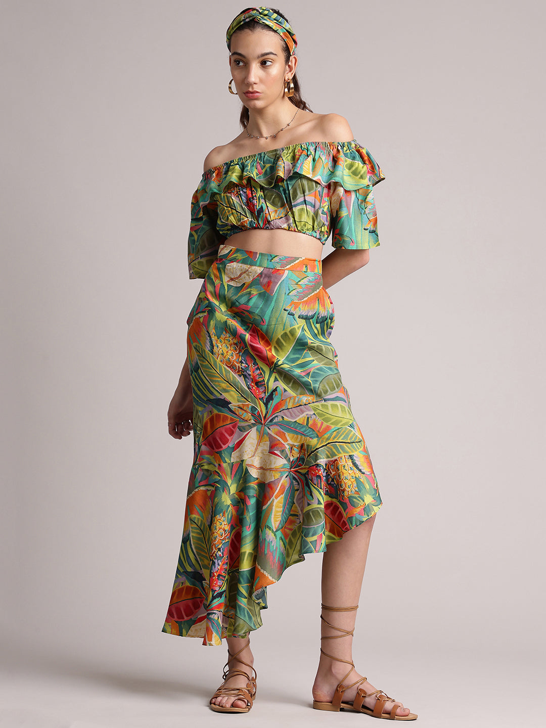Zaccai Women's Green Muslin Tropical Co-Ords - Distacart