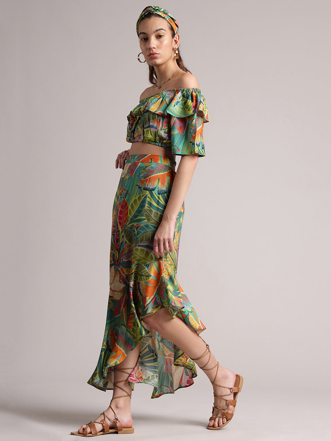 Zaccai Women's Green Muslin Tropical Co-Ords - Distacart