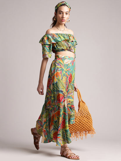 Zaccai Women's Green Muslin Tropical Co-Ords - Distacart