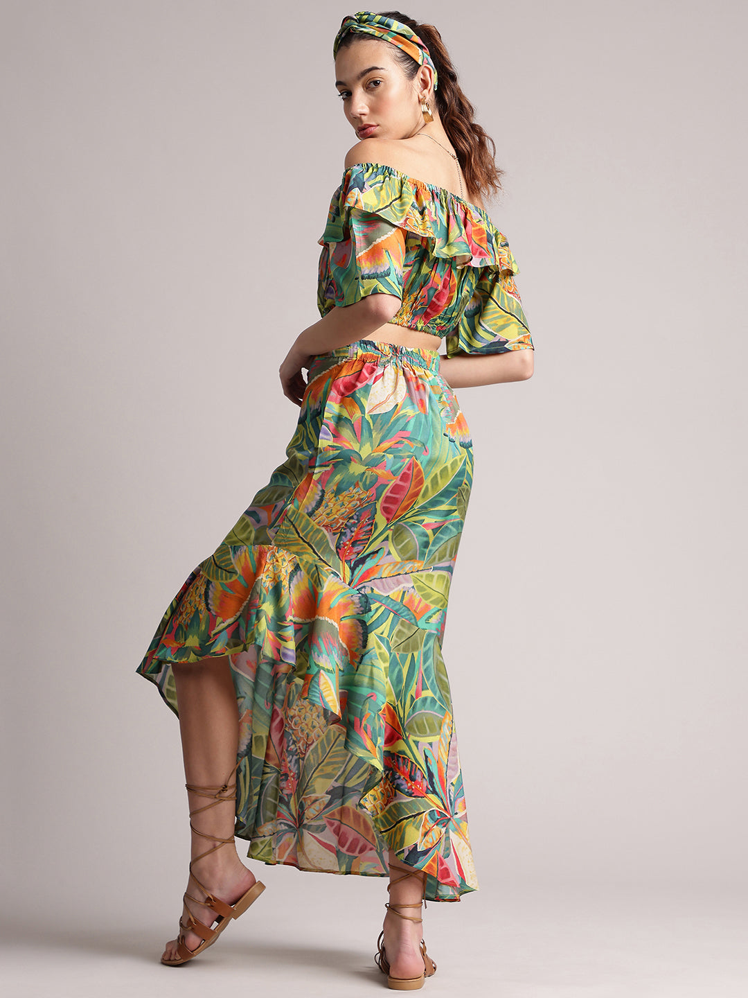 Zaccai Women's Green Muslin Tropical Co-Ords - Distacart