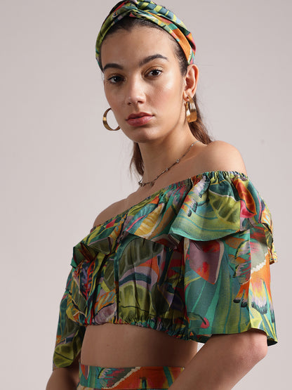 Zaccai Women's Green Muslin Tropical Co-Ords - Distacart