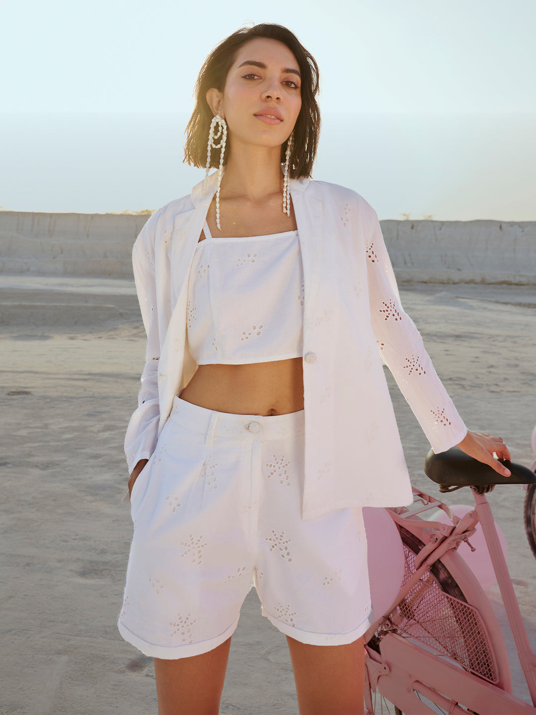 Zaccai Women's White Cambric Schiffli Co-Ords - Distacart