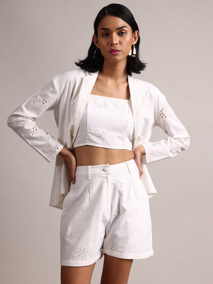 Zaccai Women's White Cambric Schiffli Co-Ords - Distacart