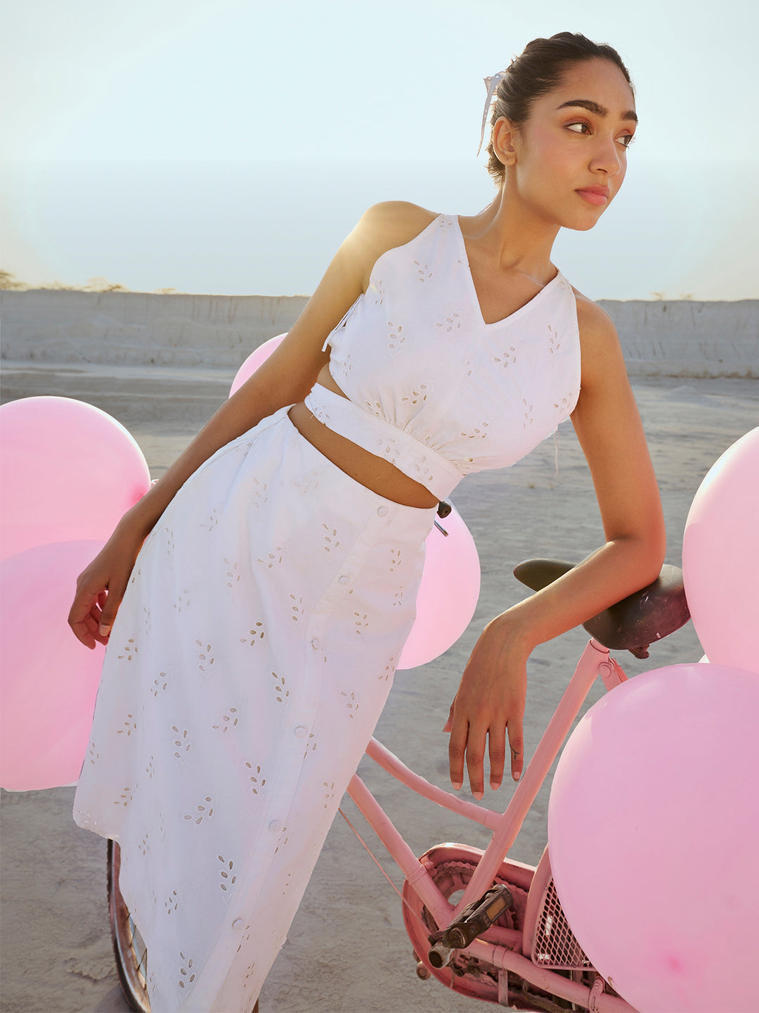 Zaccai Women's White Cambric Schiffli Co-Ords - Distacart