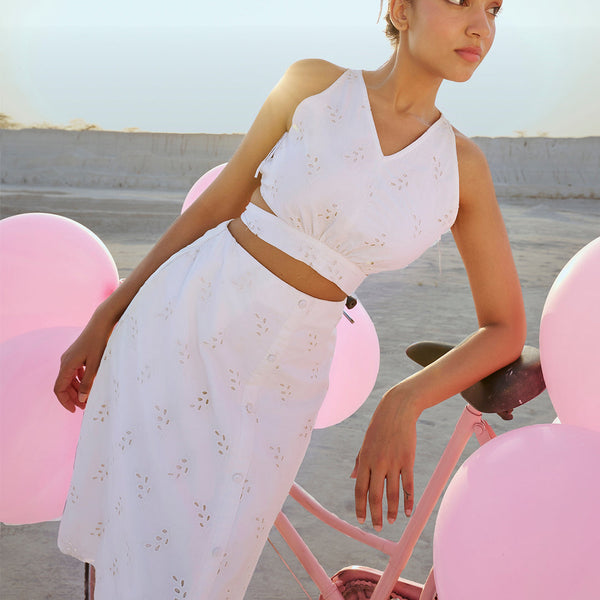 Zaccai Women's White Cambric Schiffli Co-Ords - Distacart