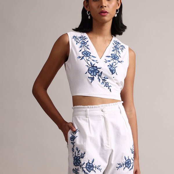 Zaccai Women's White Cambric Embroidered Co-Ords - Distacart