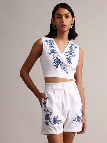 Zaccai Women's White Cambric Embroidered Co-Ords - Distacart
