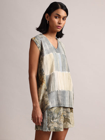Zaccai Women's Grey Linen Striped Co-Ords - Distacart