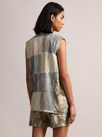 Zaccai Women's Grey Linen Striped Co-Ords - Distacart