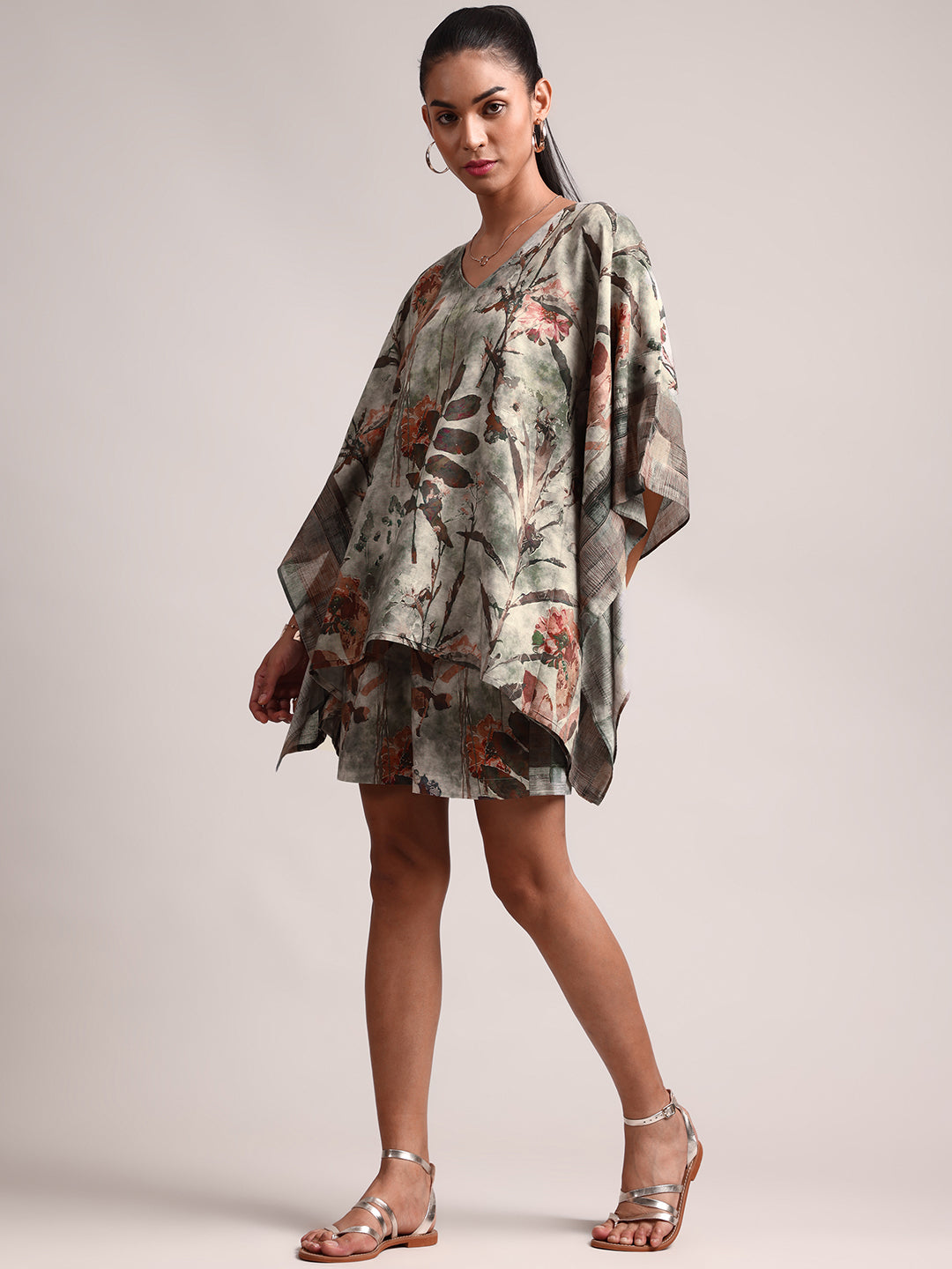 Zaccai Women's Grey Cotton Linen Floral Co-Ords - Distacart