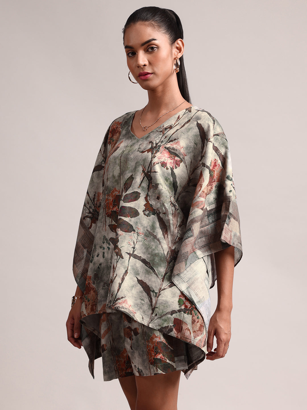 Zaccai Women's Grey Cotton Linen Floral Co-Ords - Distacart