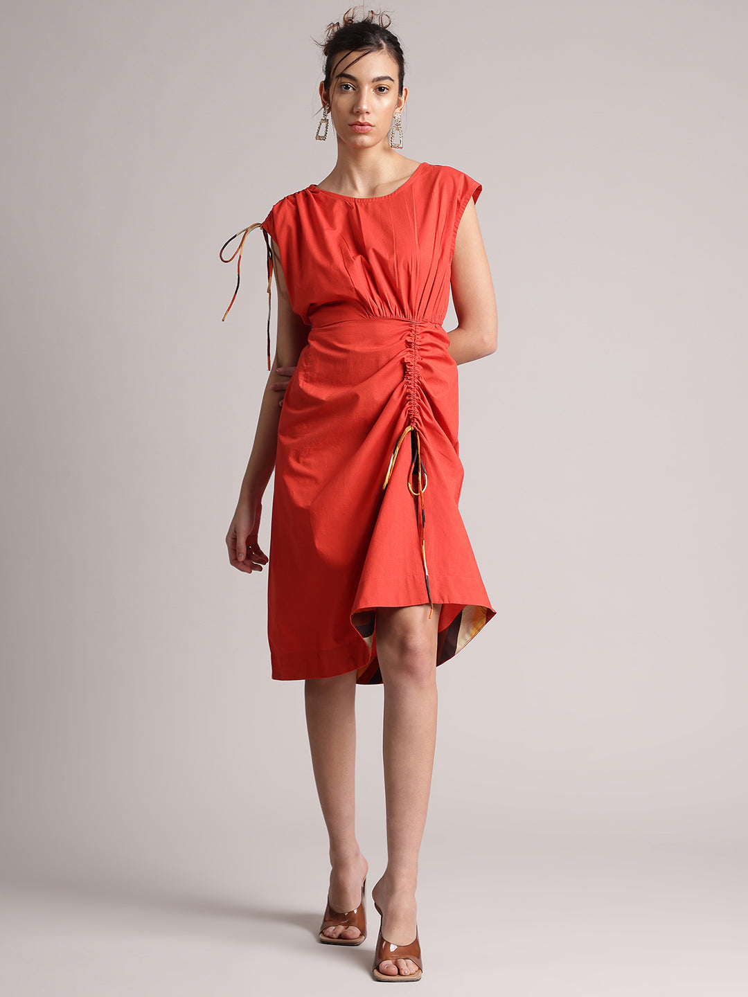 Zaccai Women's Rust Poplin Solid Dress - Distacart