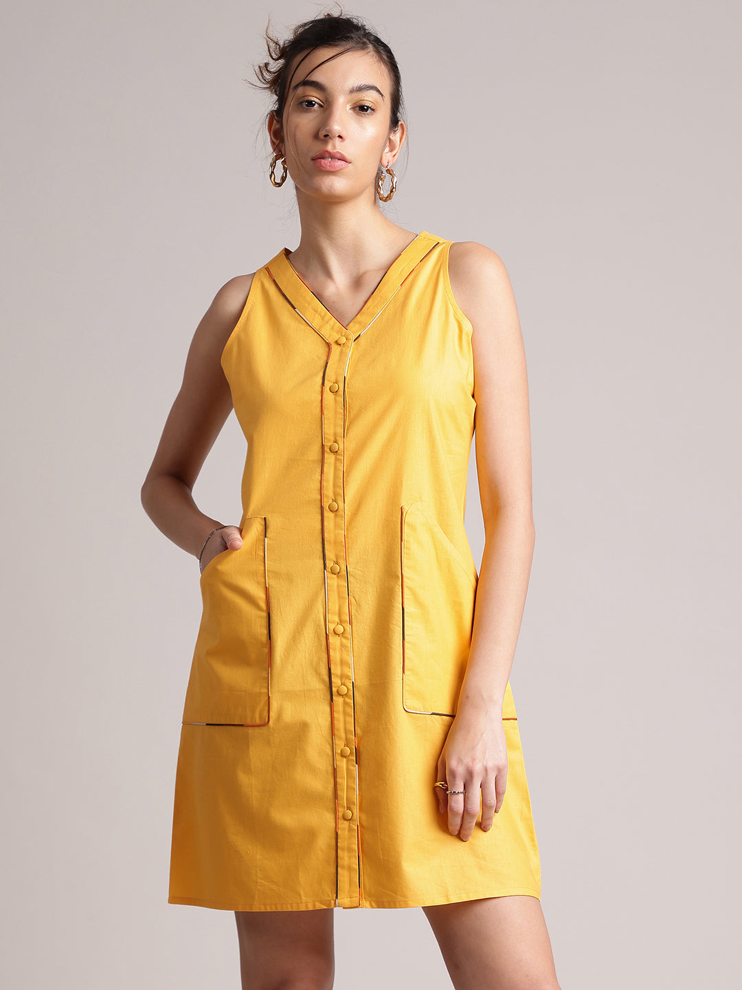 Zaccai Women's Yellow Poplin Solid Dress - Distacart