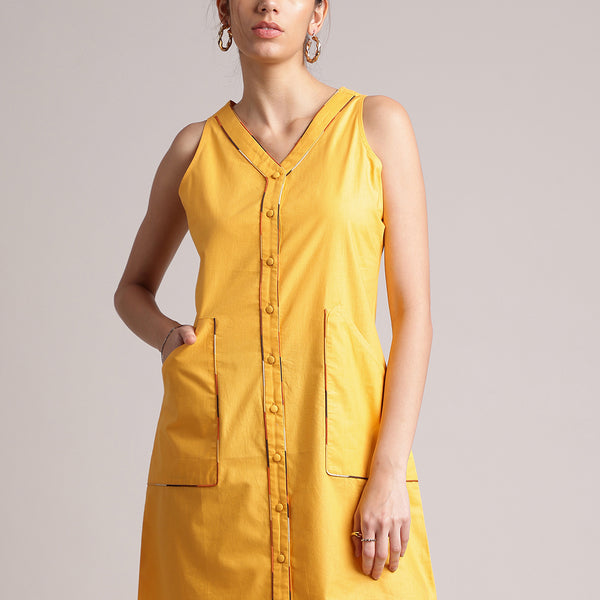 Zaccai Women's Yellow Poplin Solid Dress - Distacart