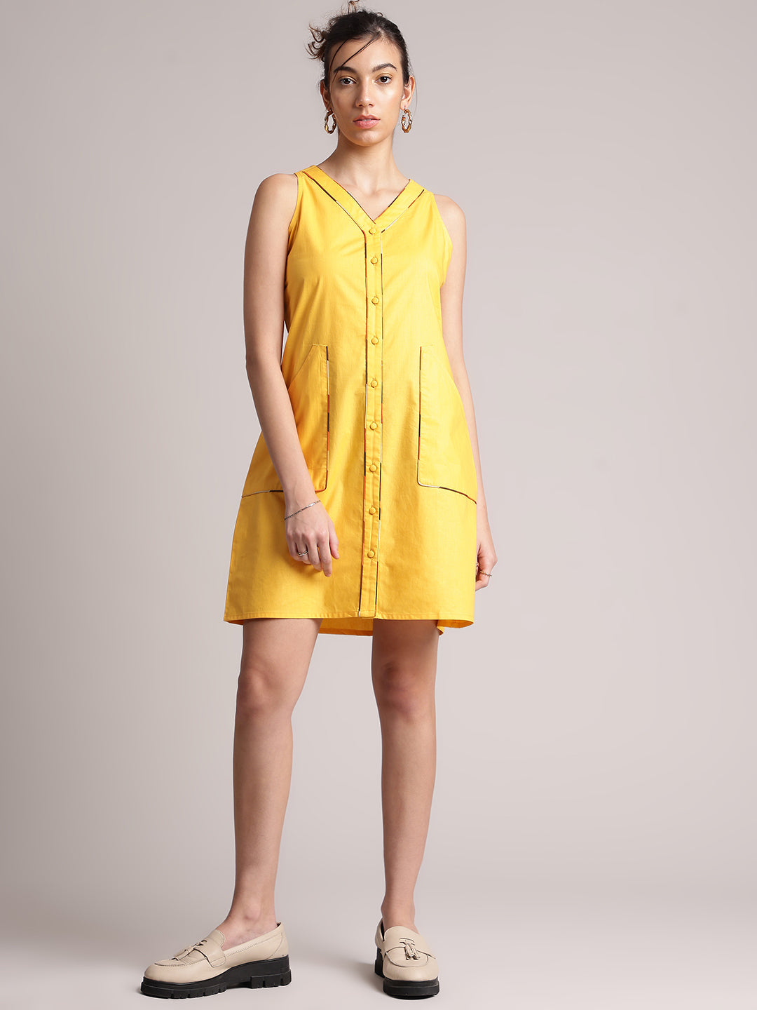 Zaccai Women's Yellow Poplin Solid Dress - Distacart