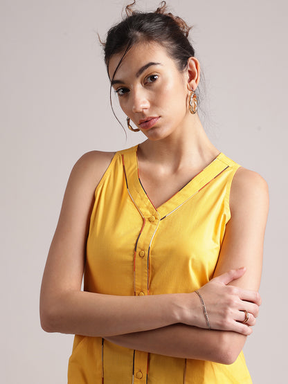 Zaccai Women's Yellow Poplin Solid Dress - Distacart