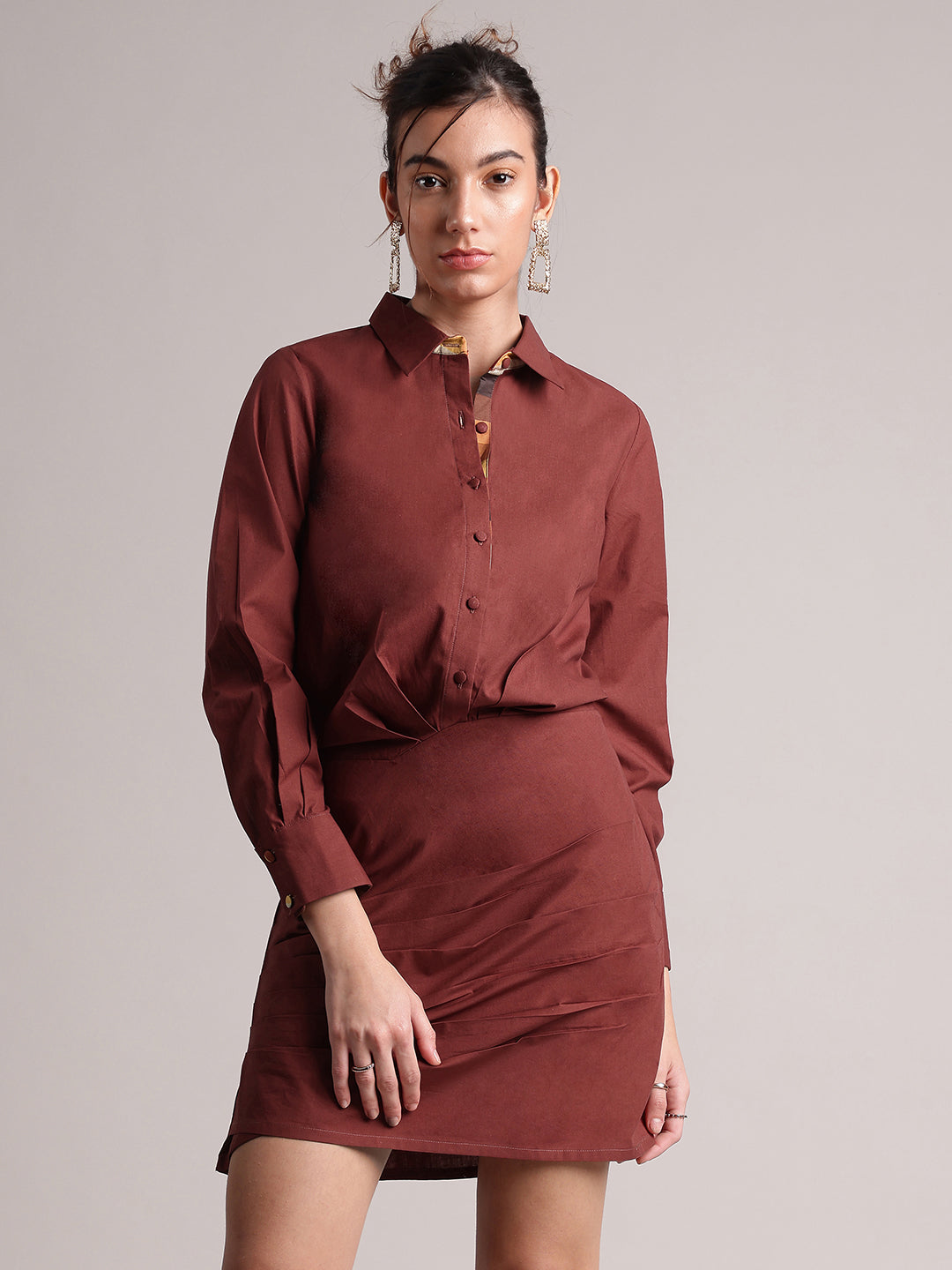 Zaccai Women's Brown Poplin Solid Dress - Distacart