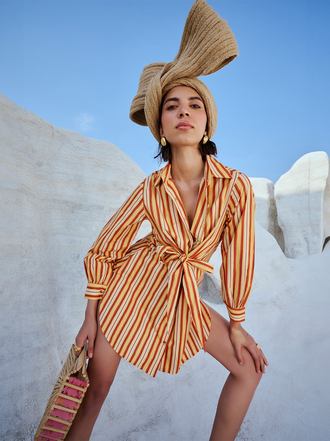 Zaccai Women's Yellow Poplin Striped Dress - Distacart